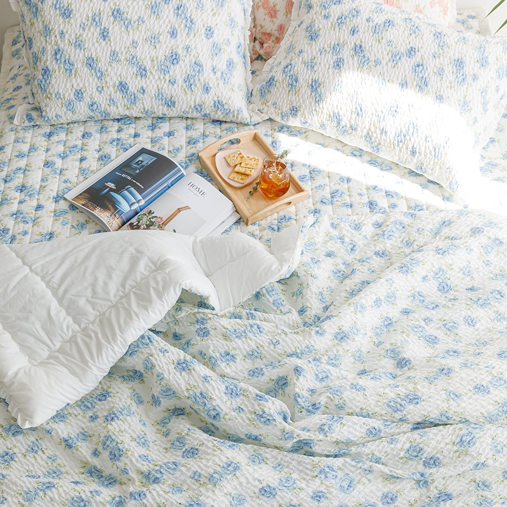 시어서커이불 송화 삼베원단 플라워패턴 슈퍼싱글 퀸 여름이불 상세 이미지 1