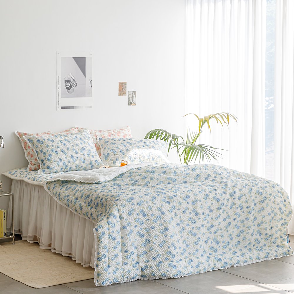 시어서커이불 송화 삼베원단 플라워패턴 슈퍼싱글 퀸 여름이불 상세 이미지 2