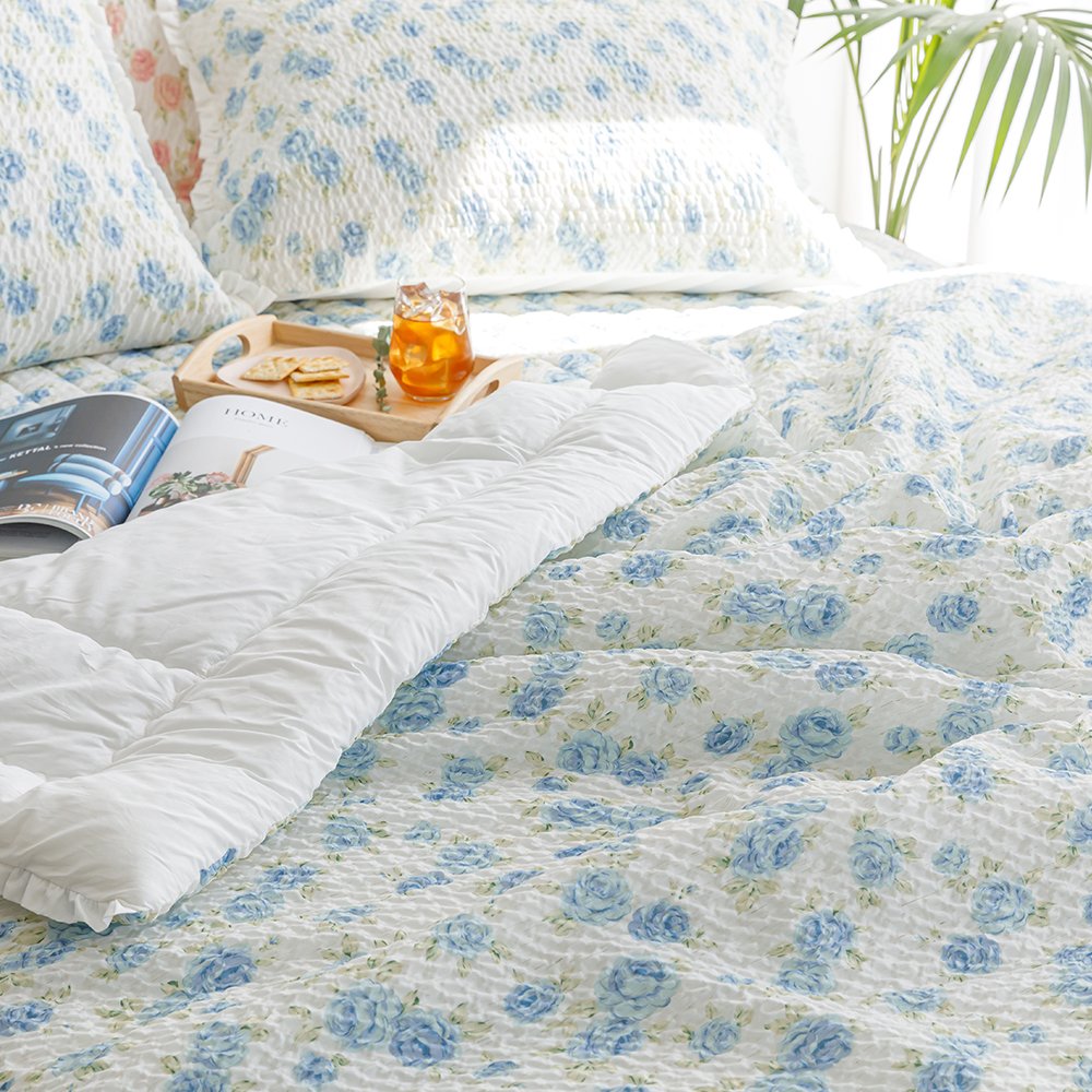 시어서커이불 송화 삼베원단 플라워패턴 슈퍼싱글 퀸 여름이불 상세 이미지 1