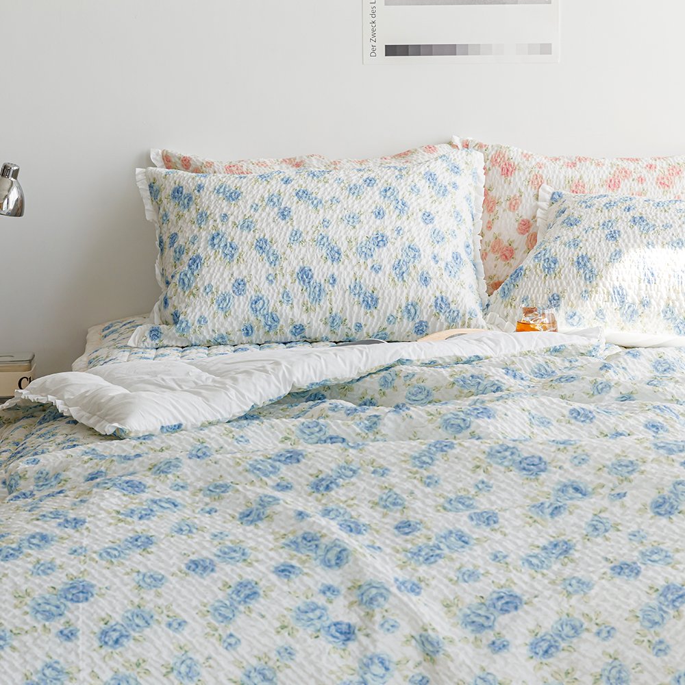 시어서커이불 송화 삼베원단 플라워패턴 슈퍼싱글 퀸 여름이불 상세 이미지 1