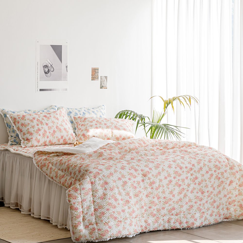 시어서커이불 송화 삼베원단 플라워패턴 슈퍼싱글 퀸 여름이불 상세 이미지 2