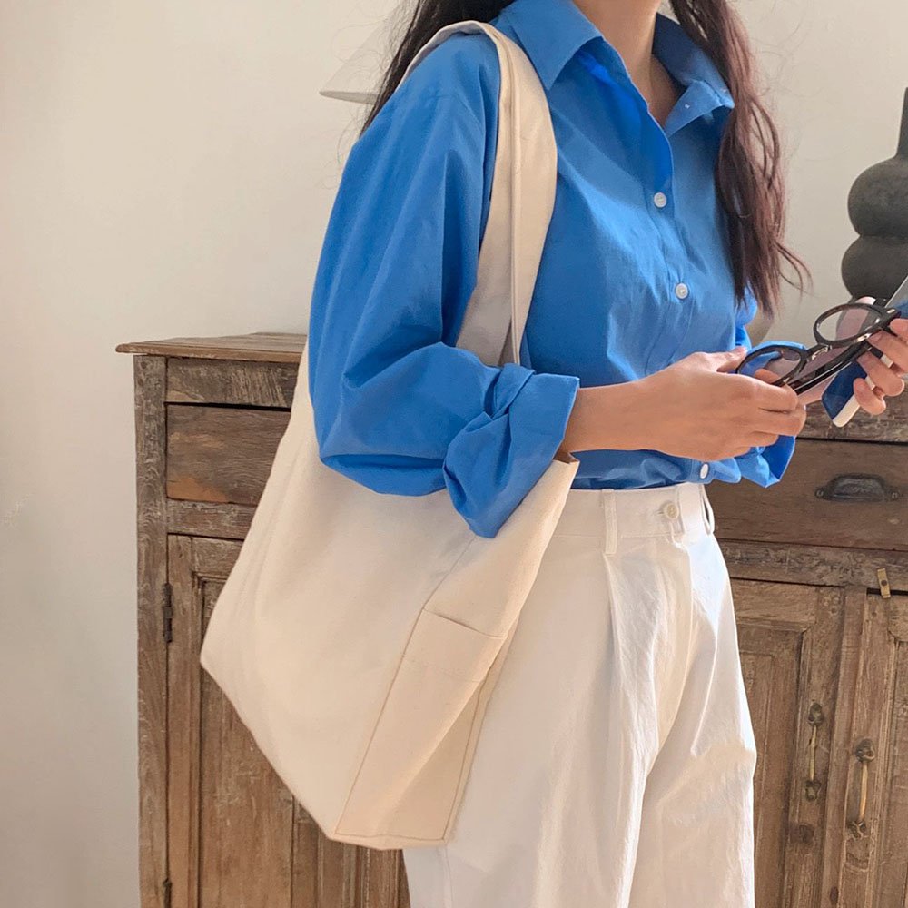 보부상가방 무지캔버스 숄더백 마카롱에코백 네이비 상세 이미지 1