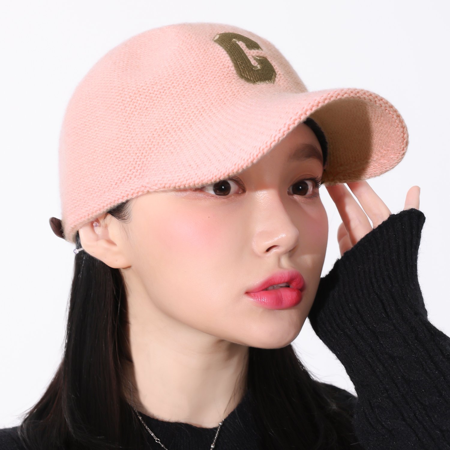 국내생산 여성 겨울 캡모자 부드러운 울 니트 볼캡 c로고 모자 상세 이미지 1