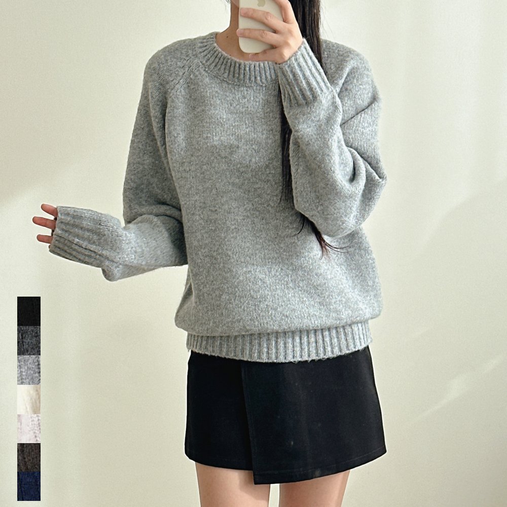 여성 라운드넥 울 니트 나그랑 루즈핏 가을 겨울 블랙 그레이 시보리 스웨터 빅사이즈 상세 이미지 1