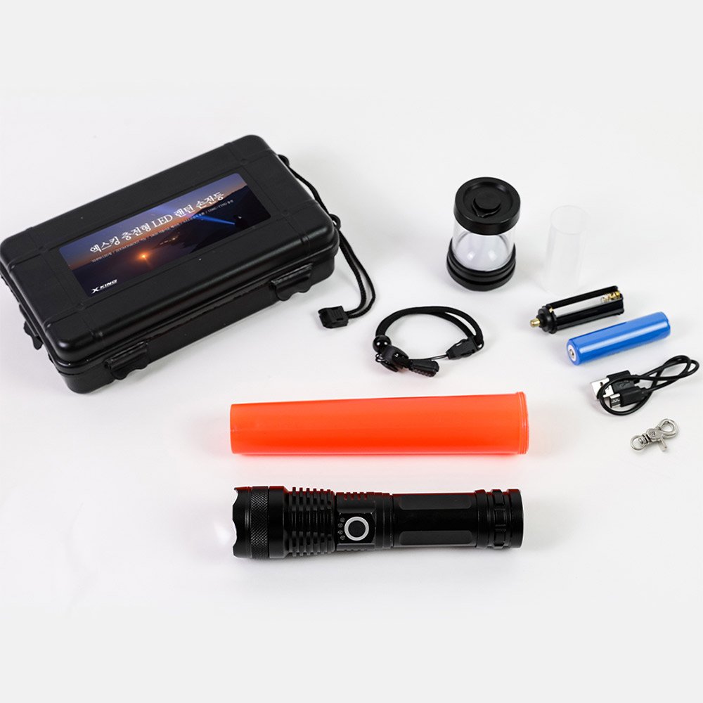 엑스킹 충전형 LED 랜턴 캠핑 낚시 등산 자전거 자동차 휴대용 USB 충전 원터치 손전등 랜턴 렌턴 상세 이미지 2